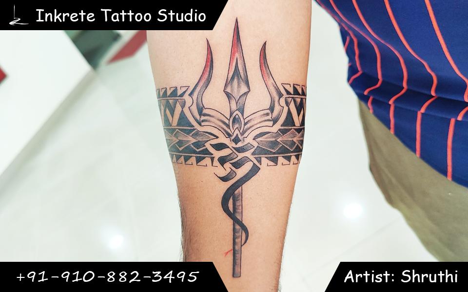 religious tattoo, armband tattoo, trishul tattoo, om tattoo
