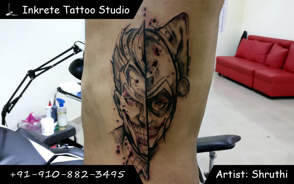 Joker tattoo, marvel comic tattoos, marvel character tattoo, abstract tattoo idea .. done by top / best tattoo artists in Inkrete Tattoo Studio