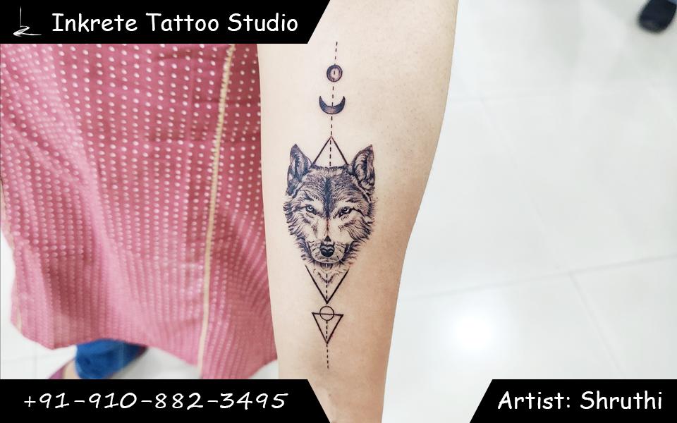wolf tattoo, geometric tattoo, realistic tattoo