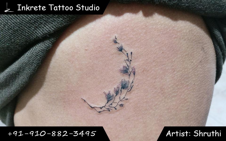 Under boob tattoo, floral crescent tattoo