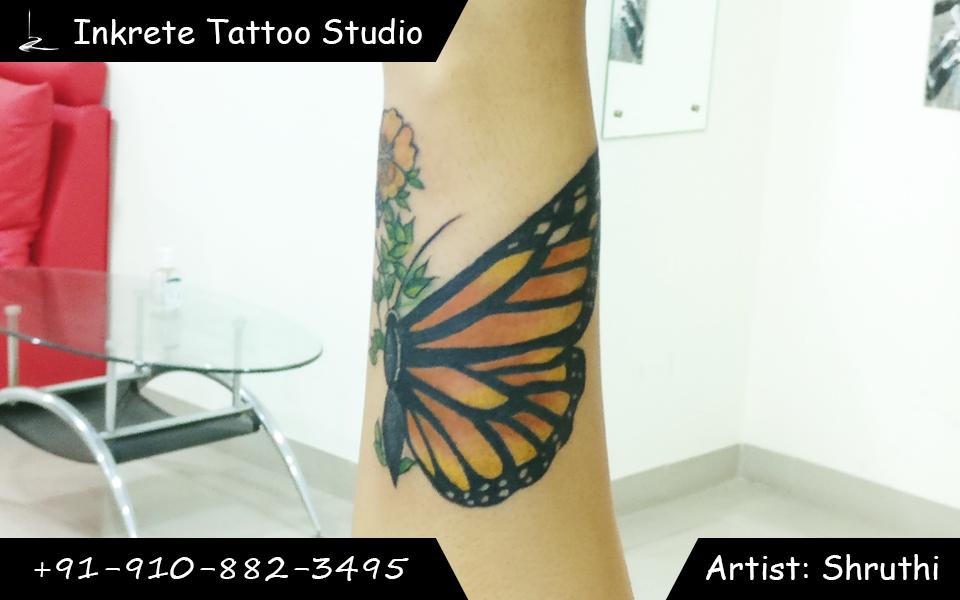 cover up tattoo ideas, butterfly tattoo, one sided butterfly tattoo, colour tattoo