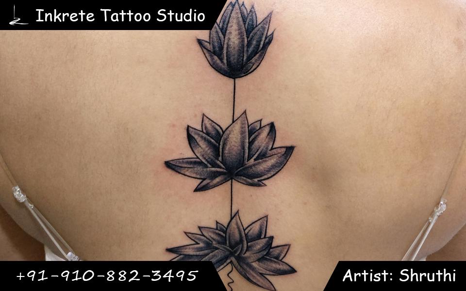 Blooming lotus tattoo, spine tattoo, tattoo ideas for women