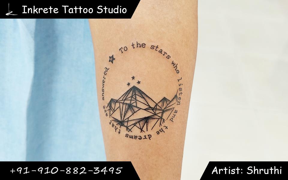 geometric tattoo, mountain tattoo, line tattoo