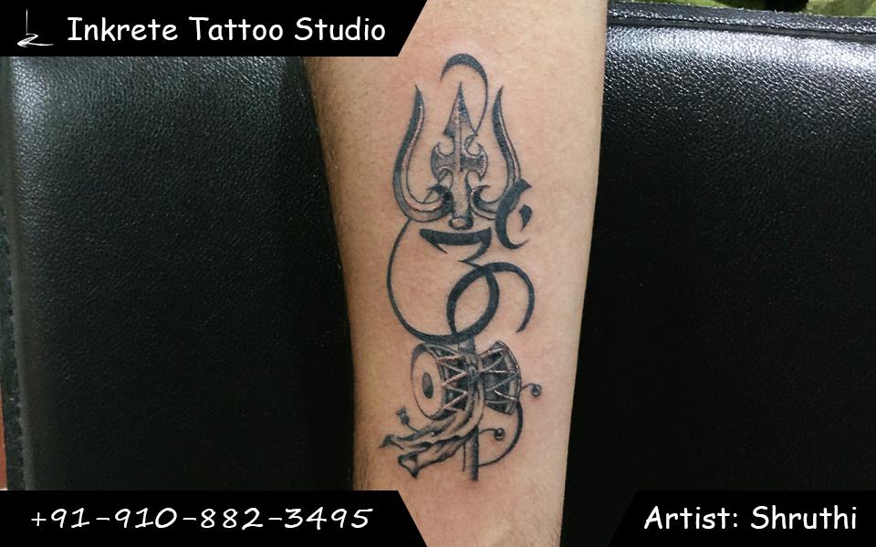 Thrishul tattoo, Damru tattoo, om tattoo, religious tattoo