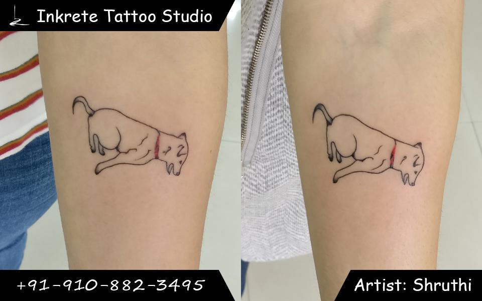 pet tattoo,fine line tattoo,matching tattoo,tattoo idea,red collar, dog tattoo