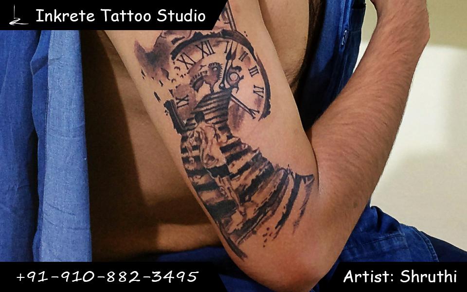 Abstract tattoo, clock tattoo, stairs tattoo .. done by top / best tattoo artists in Inkrete Tattoo Studio