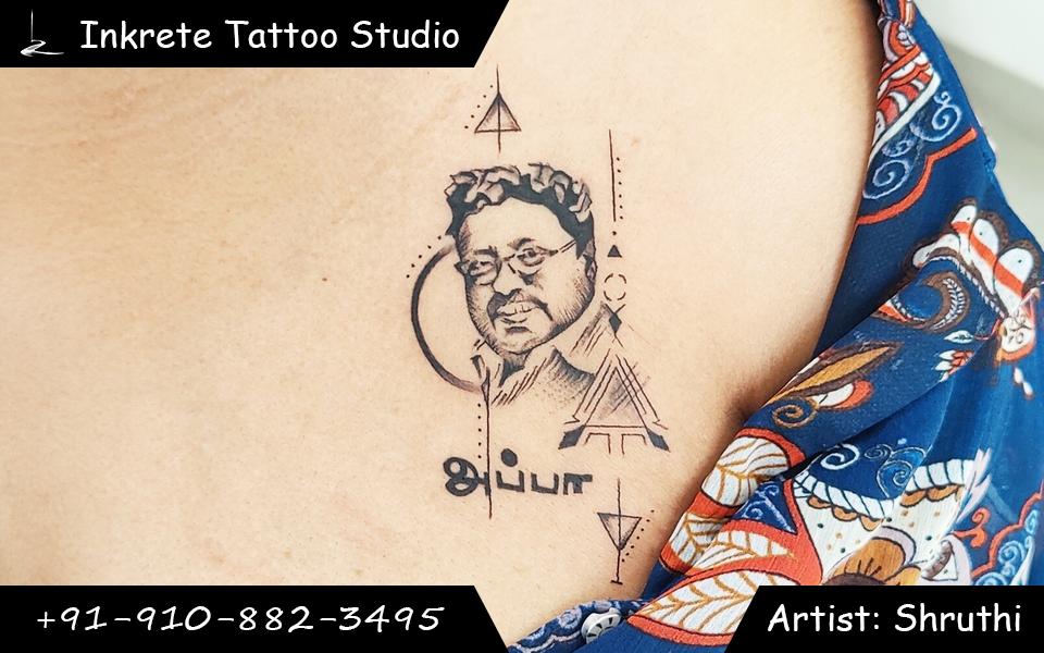 portrait tattoo, tribute tattoo, geometric tattoo