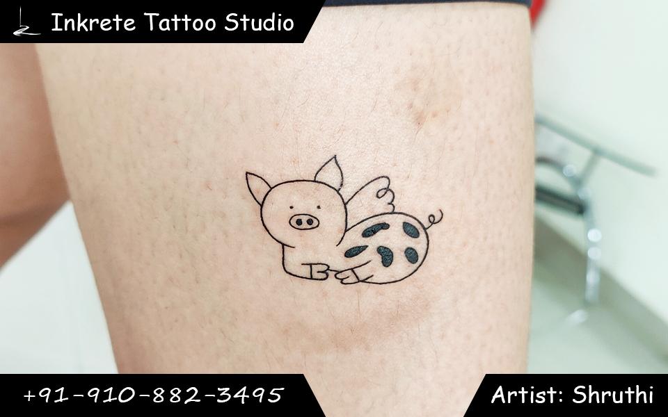 flash tattoo, fine line tattoo, pig tattoo, minimal tattoo